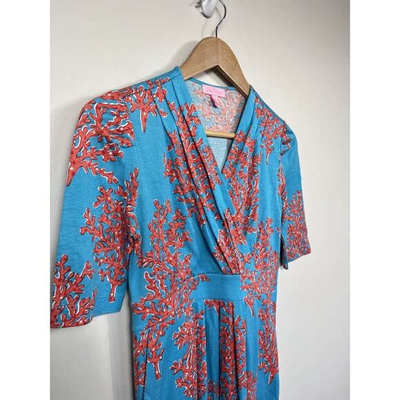 Lilly Pulitzer Dress Womens XS Turquoise Bellanna Coral Reef Short Sleeve Silk - Picture 5 of 13